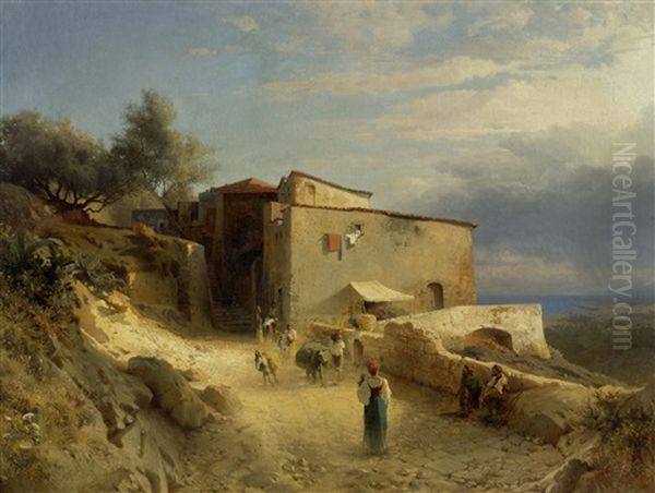 Italienisches Kustendorf Oil Painting by Arthur Calame
