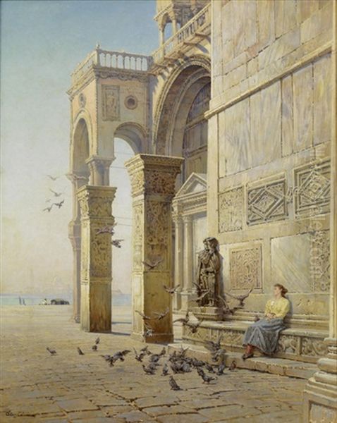 Bei Den Pilastri Acritani Vor Dem Markusdom In Venedig Oil Painting by Arthur Calame
