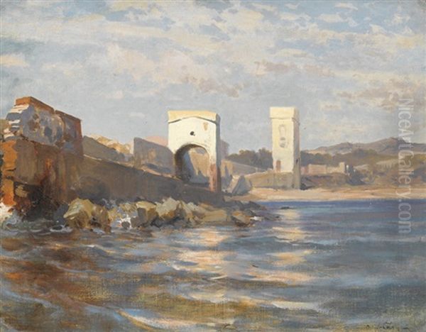 Sudliche Kustenpartie Mit Ruinen Oil Painting by Arthur Calame