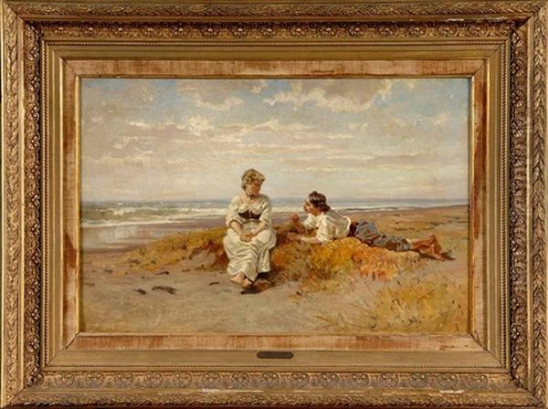 Scene Galante Sur Une Plage Du Golfe De Gascogne Oil Painting by Arthur Calame
