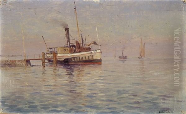 Genfersee Mit Dampfschiff Am Landesteg Oil Painting by Arthur Calame