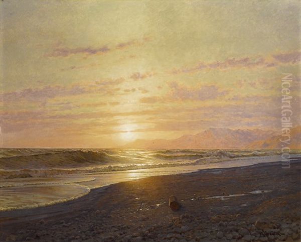 Soleil Couchant Sur La Mer Bordighera Oil Painting by Arthur Calame