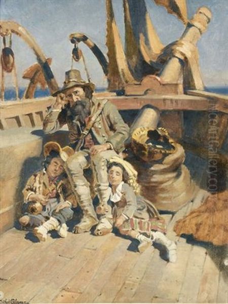 Der Mude Seefahrer Mit Schlafenden Kindern Oil Painting by Arthur Calame