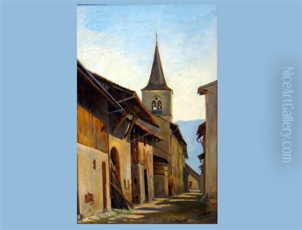 Welsche Dorfgasse Mit Kirche Oil Painting by Arthur Calame