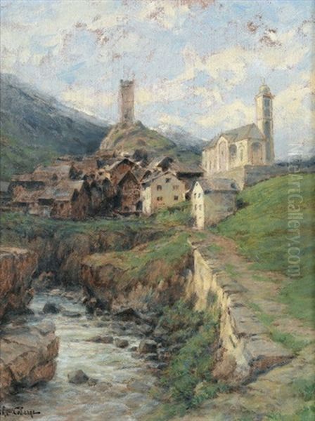 Souvenir Du St. Gotthard Oil Painting by Arthur Calame