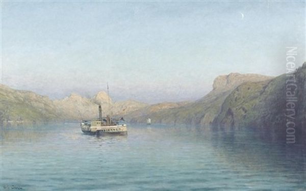 Abendliche Dampfschifffahrt Oil Painting by Arthur Calame