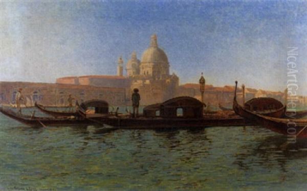 Gondeln Im Canal Grande Vor Santa Maria Della Salute Oil Painting by Arthur Calame