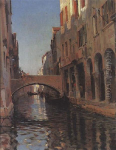 Blick Auf Einen Kanal In Venedig Mit Palasten Und Figuren Oil Painting by Arthur Calame