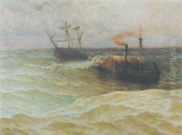 Remorque D'un Brick, Boulogne Oil Painting by Arthur Calame