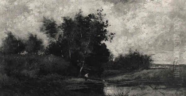 Herbstlandschaft Mit Einsamen Angler Oil Painting by Arthur Calame