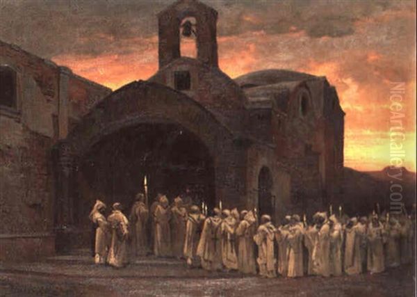 Prozession Vor Der Kirche San Michsle Auf Capri Oil Painting by Arthur Calame