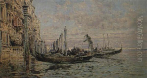 Gondelstation In Der Lagune Von Venedig Oil Painting by Arthur Calame