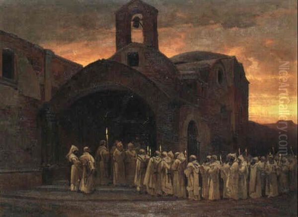 Prozession Vor Der Kirche San Michele Auf Capri Oil Painting by Arthur Calame