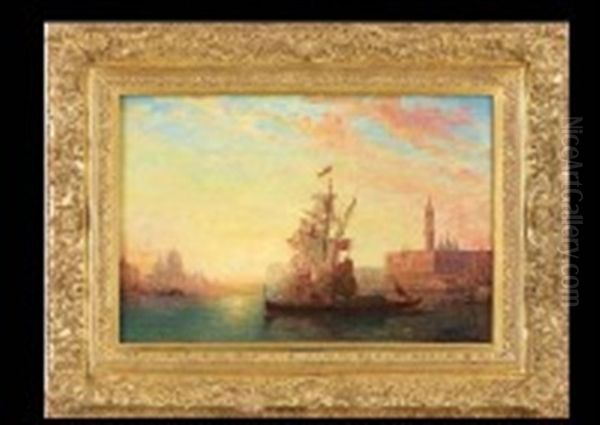 Vue De Venise: Voilier Et Gondole Sur Le Grand Canal Oil Painting by Charles Clement Calderon