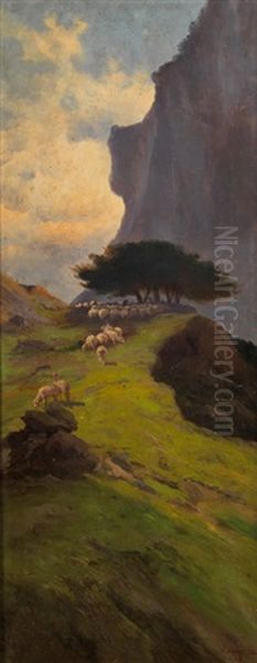 Schafherde Unter Baumen Oil Painting by John (Giovanni) Califano