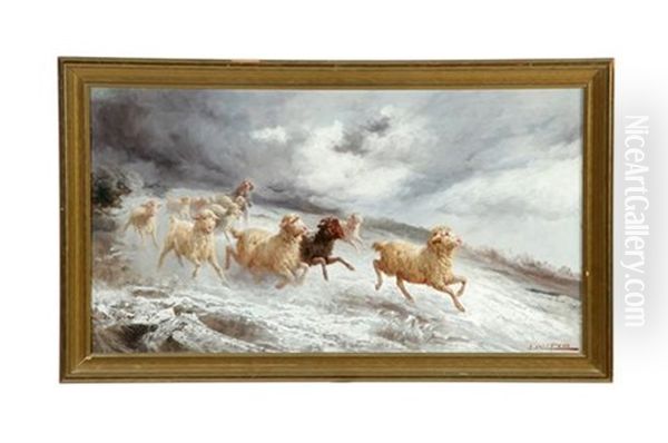 Sheep Herding In Winter Storm Oil Painting by John (Giovanni) Califano