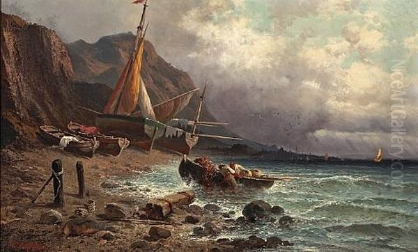 Bringing The Boats Ashore Oil Painting by John (Giovanni) Califano