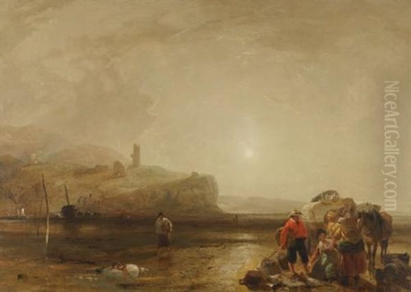 A Coastal Scene With Figures Bargaining For Fish Oil Painting by Augustus Wall (Sir.) Callcott