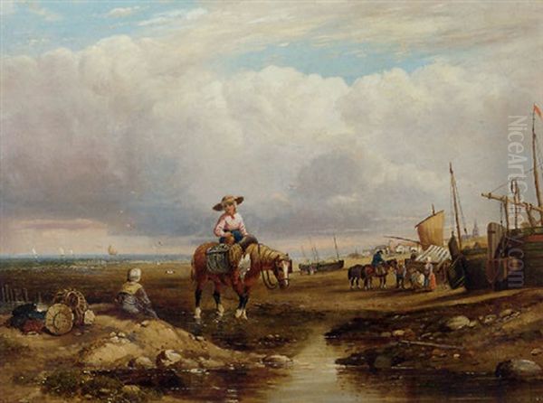 Idle Gossip On The Shore Oil Painting by Augustus Wall (Sir.) Callcott