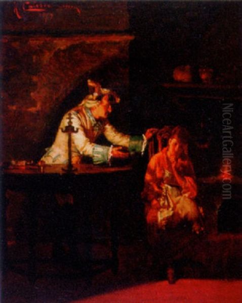 A Conversation In The Kitchen Oil Painting by Arturo Calosci