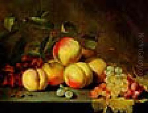Stilleben Mit Pfirsichen Und Weintrauben Oil Painting by Abraham Van Calraet
