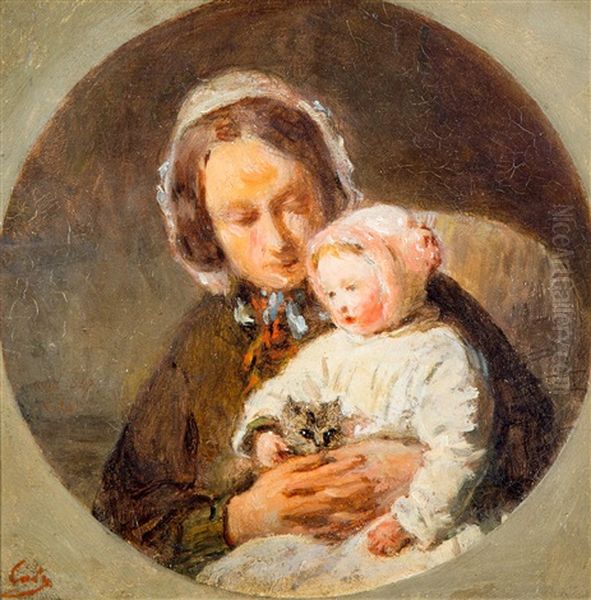 Baardmannetjes Op Een Rietstengel Oil Painting by Adolphe Felix Cals