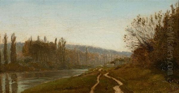 Bords De Marne Pres De Champigny Oil Painting by Adolphe Felix Cals