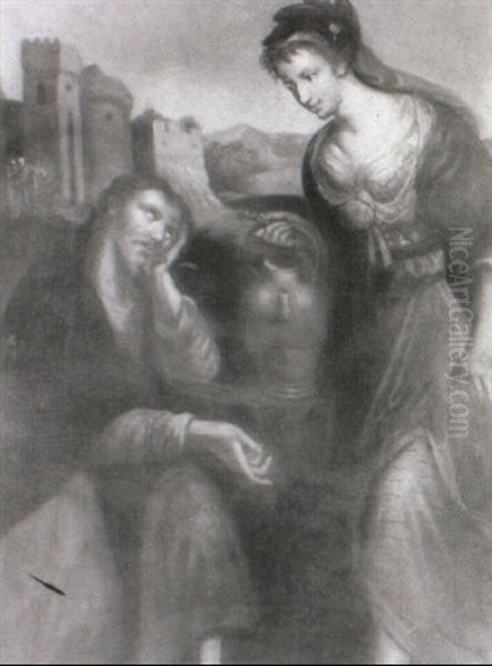 Christ And The Woman Of Samaria Oil Painting by Denys Calvaert