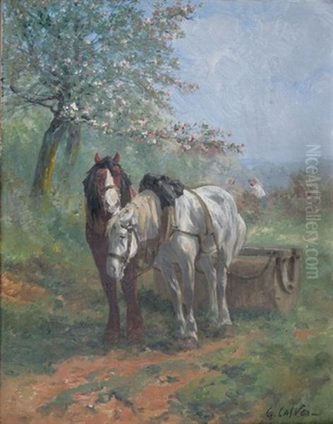 Les Chevaux De Labour Oil Painting by Leon Georges Calves