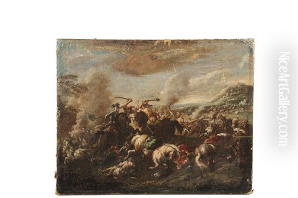 Cavalry Skirmish Between Turks And Crusaders Oil Painting by Antonio Calza