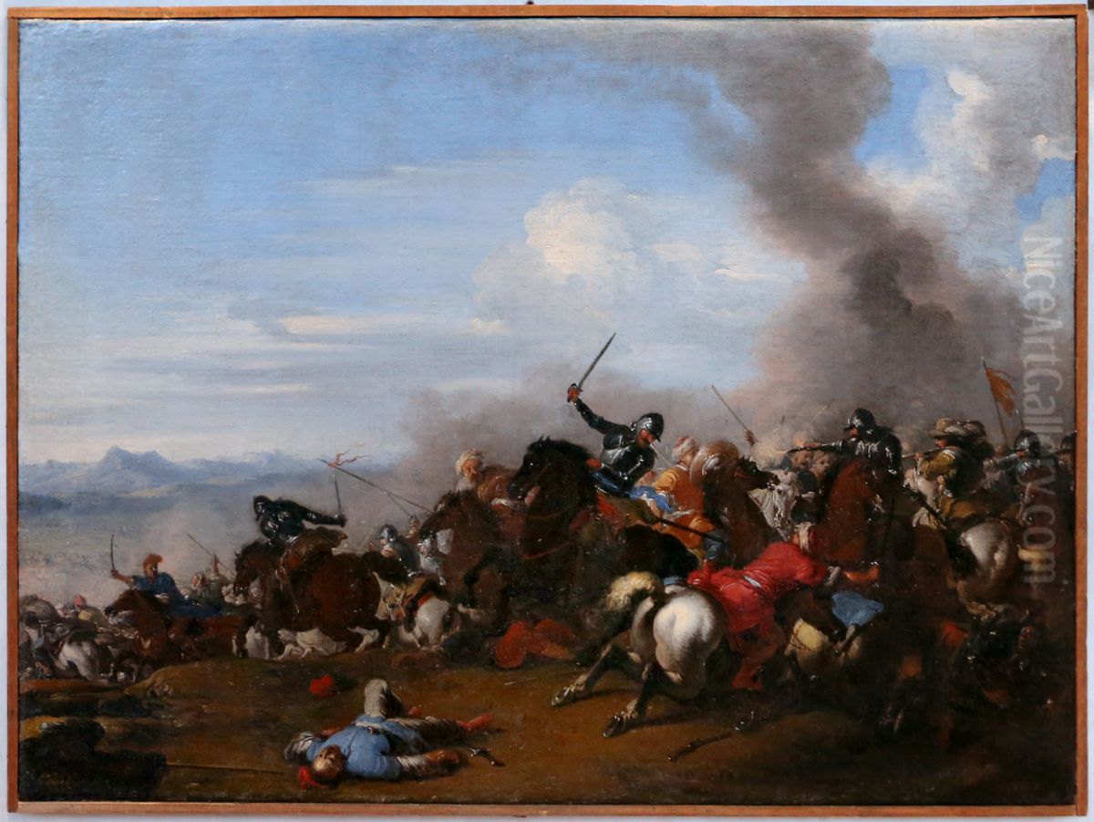 Battle Scene Oil Painting by Antonio Calza