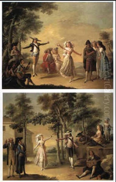 Elegant Couples Dancing The Bolero Oil Painting by Jose Camaron Y Boronat