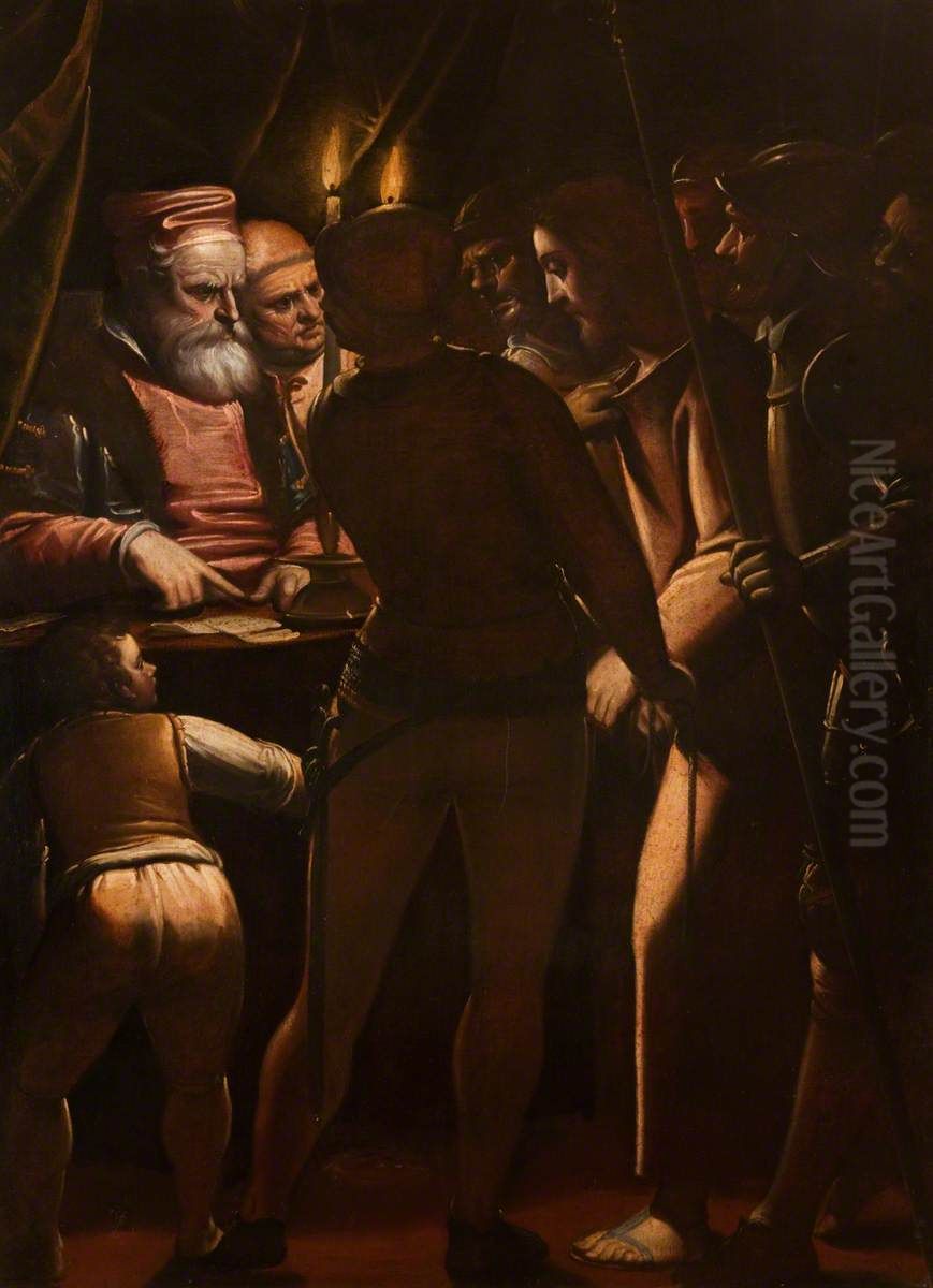 Christ Before Caiaphas Oil Painting by Luca Cambiaso