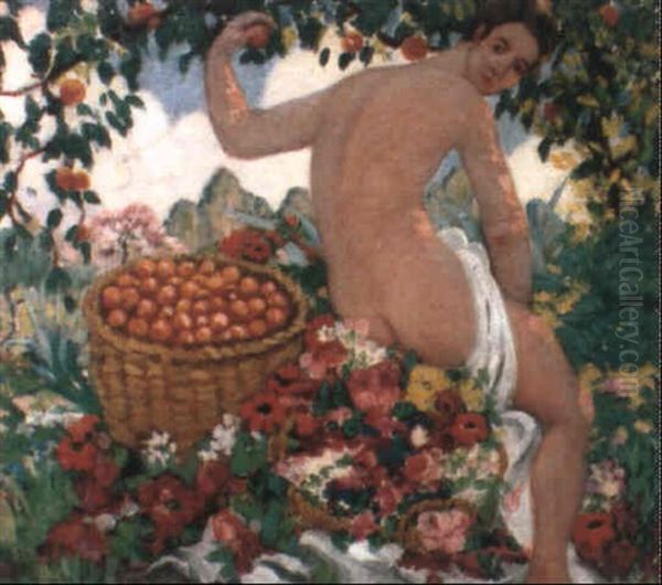La Cueillette De Fruits Oil Painting by Louis Gustave Cambier