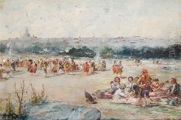 A Village Fete Oil Painting by Emilio Alvarez Diaz