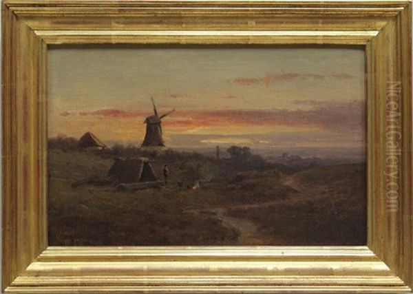 Pendants: Landschaft Mit Windmuhle In Der Abendrote Und Blick Von Anhohe Auf Kleinstatd In Talsohle Oil Painting by Duncan Cameron