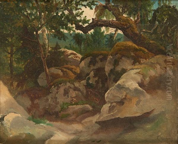 Rochers A Fontainebleau Oil Painting by Camille Van Camp