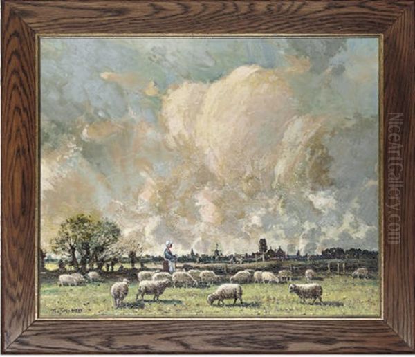 Tending The Flock, Damme Near Bruges Oil Painting by Tom Campbell