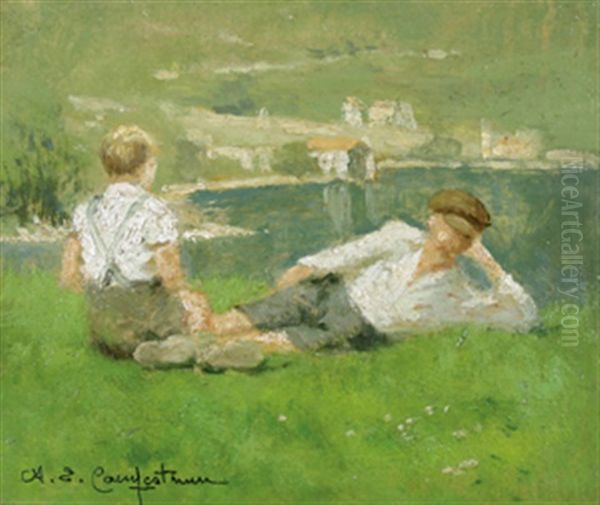 Confidenze Oil Painting by Alcide Davide Campestrini