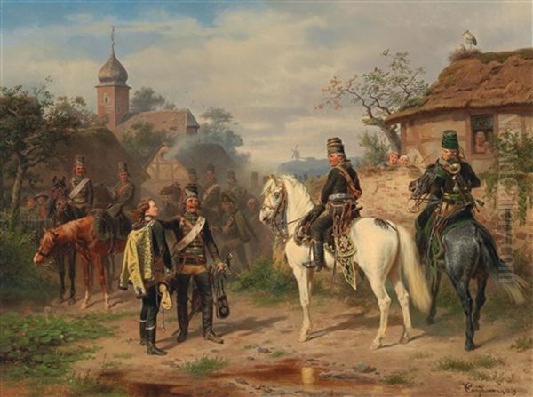 Eighteen-year-old Blucher Is Captured By The Hussars Of The Prussian Colonel Von Belling Oil Painting by Wilhelm Camphausen