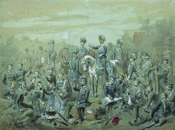 Lagernde Husaren Oil Painting by Wilhelm Camphausen