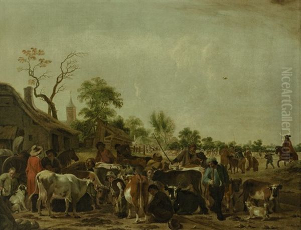 Der Viehmarkt Oil Painting by Govert Dircksz. Camphuysen