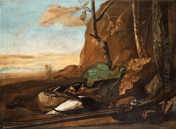 Still Life With Ducks And A Rifle Oil Painting by Govert Dircksz. Camphuysen