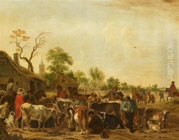 Viehmarkt Auf Einem Hollandischen Dorfplatz Oil Painting by Govert Dircksz. Camphuysen