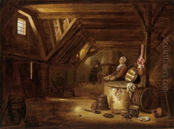 Kuchenstuck: Zwei Magde Bei Der Zubereitung Von Speisen Oil Painting by Govert Dircksz. Camphuysen