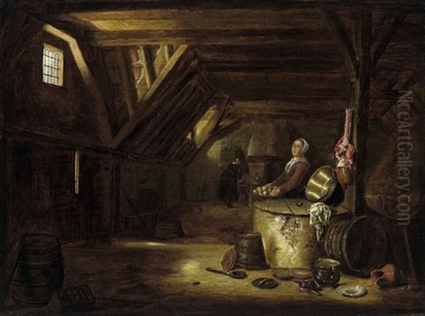 Zwei Magde Bei Der Zubereitung Von Speisen Oil Painting by Govert Dircksz. Camphuysen