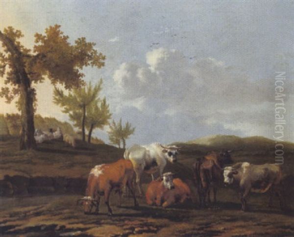Kuhe In Einer Hollandischen Dunenlandschaft Oil Painting by Govert Dircksz. Camphuysen
