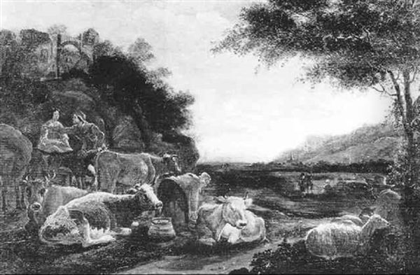 Hirtenszene In Einer Landschaft Oil Painting by Govert Dircksz. Camphuysen