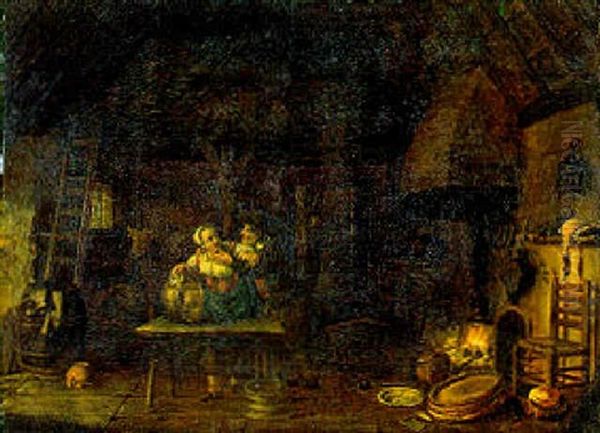 Scheuneninterieur Mit Einer Magd Am Offenen Feuer Oil Painting by Govert Dircksz. Camphuysen