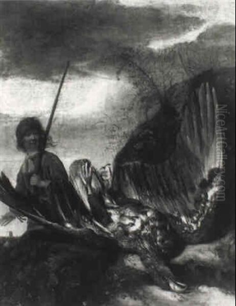 Boy With An Eagle, Gorinchem In The Background Oil Painting by Govert Dircksz. Camphuysen